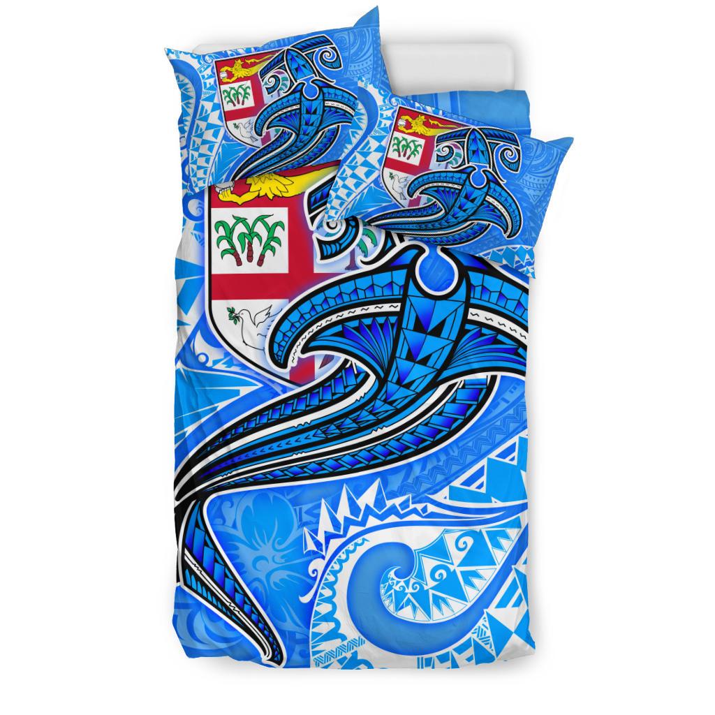 Fiji Bedding Set Blue Shark Polynesian Tattoo