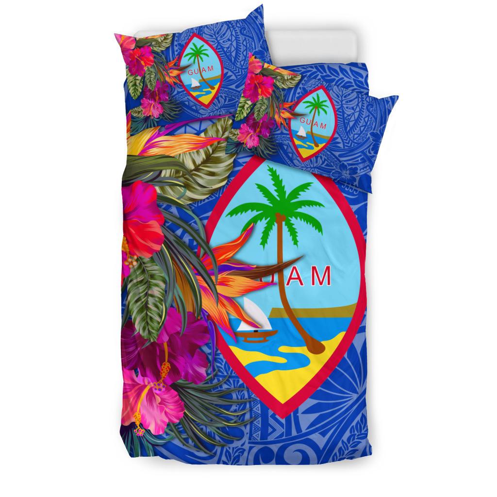Guam Bedding Set Hibiscus Polynesian Pattern Blue Version