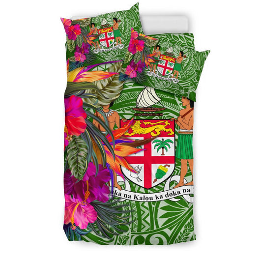 Fiji Bedding Set Hibiscus Polynesian Pattern Green Version
