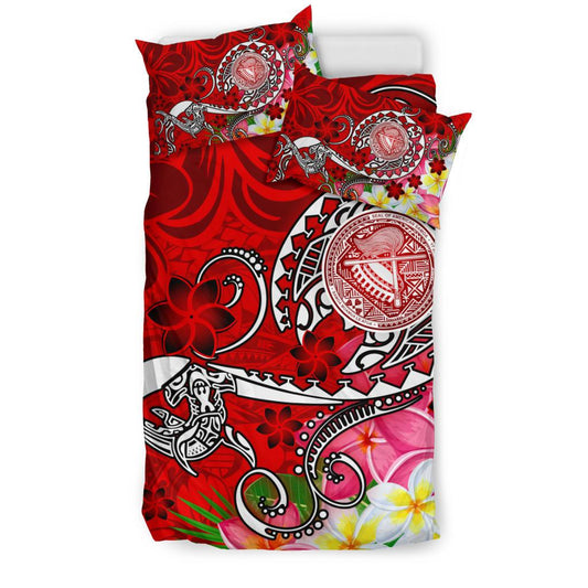 American Samoa Polynesian Bedding Set Turtle Plumeria (Red)