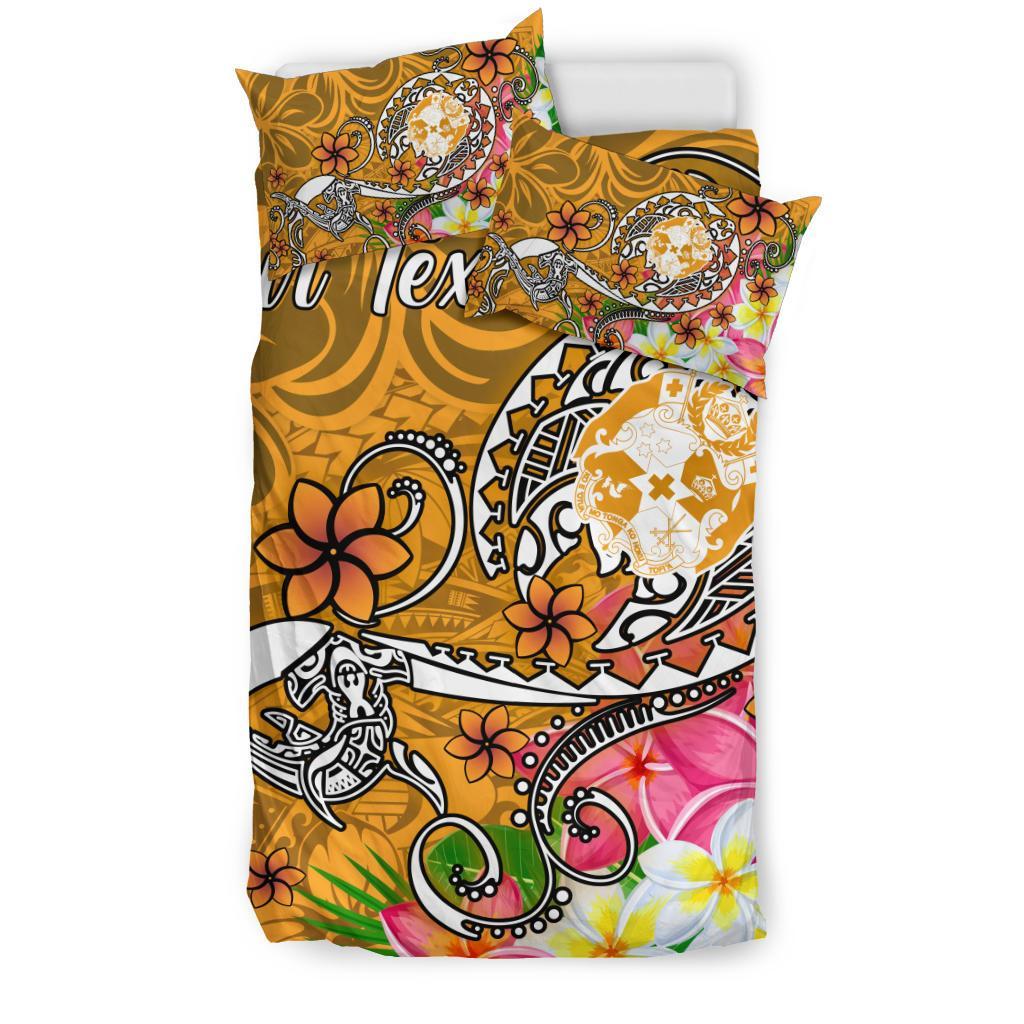 Tonga Custom Personalised Bedding Set Turtle Plumeria (Gold)