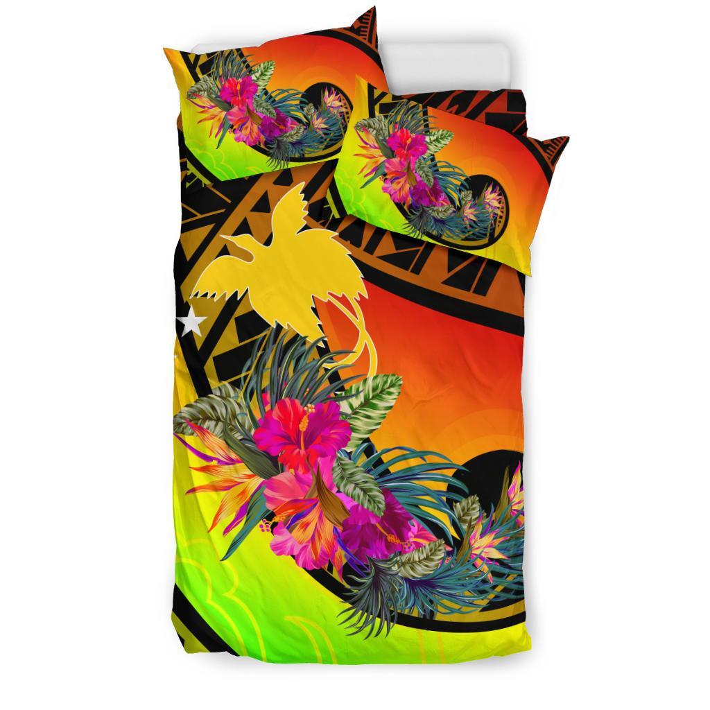 Papua New Guinea Bedding Set Polynesian Hook And Hibiscus (Raggae)