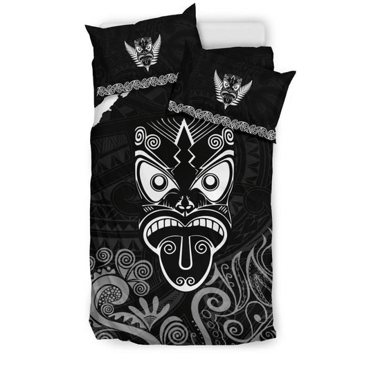 Maori Aotearoa Rugby Haka Bedding Set New Zealand Silver Fern Black