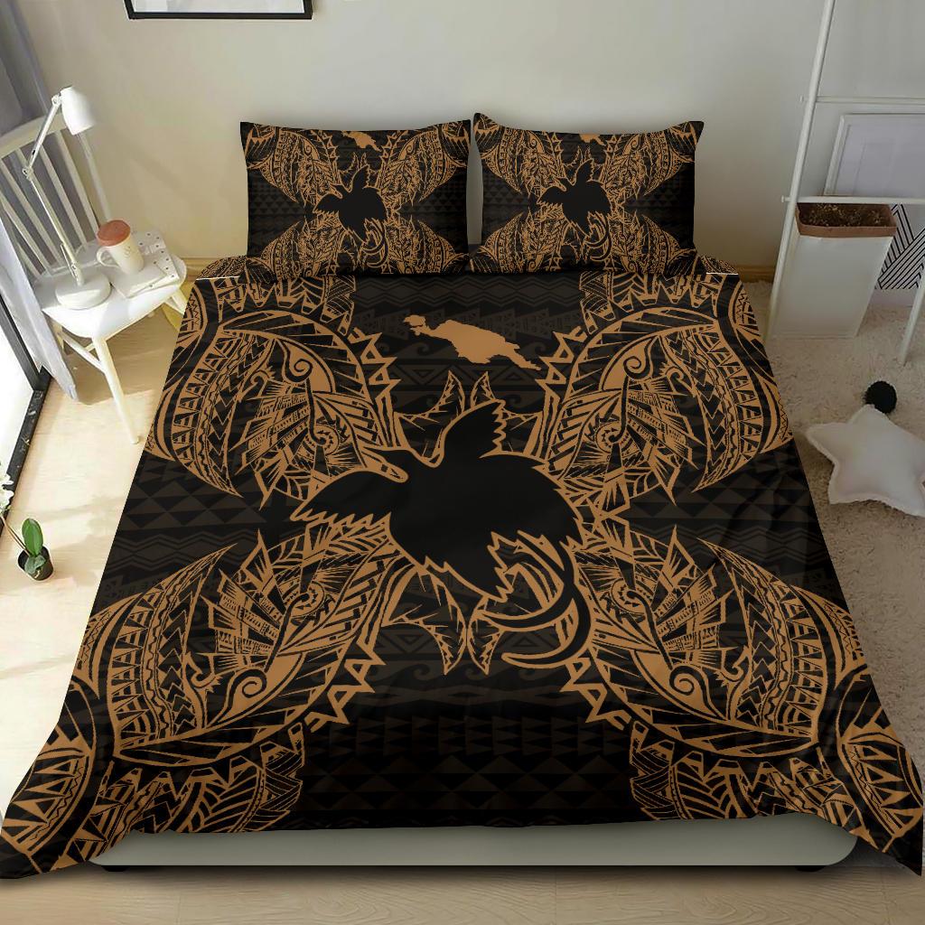 Polynesian Bedding Set Papua New Guinea Duvet Cover Set Map Gold