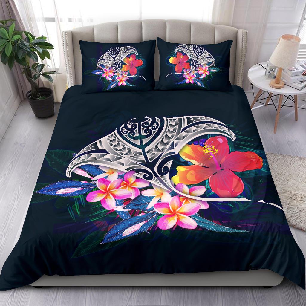 Polynesian Bedding Set Manta Ray And Hibiscus