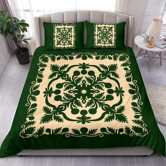 Hawaiian Bedding Set Royal Pattern Emerald Green