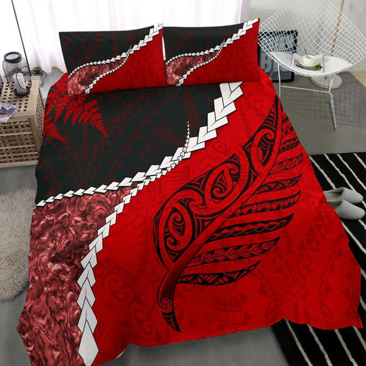 Paua Shell Maori Silver Fern Bedding Set, Red