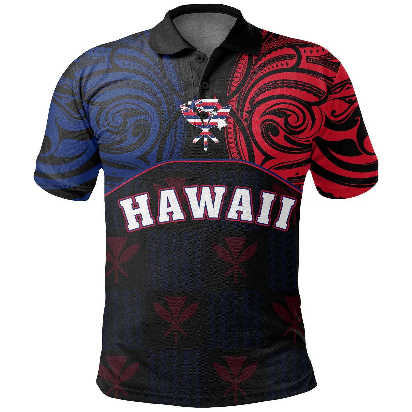 Hawaiian Kanaka Polo Shirt Flag Nation Black Demodern AH