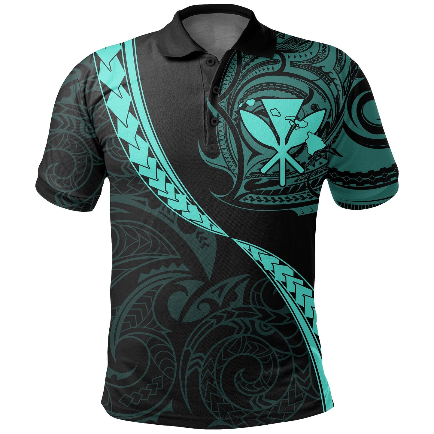 Hawaiian Kanaka Polo Shirt Mano Kihikihi Turquoise AH