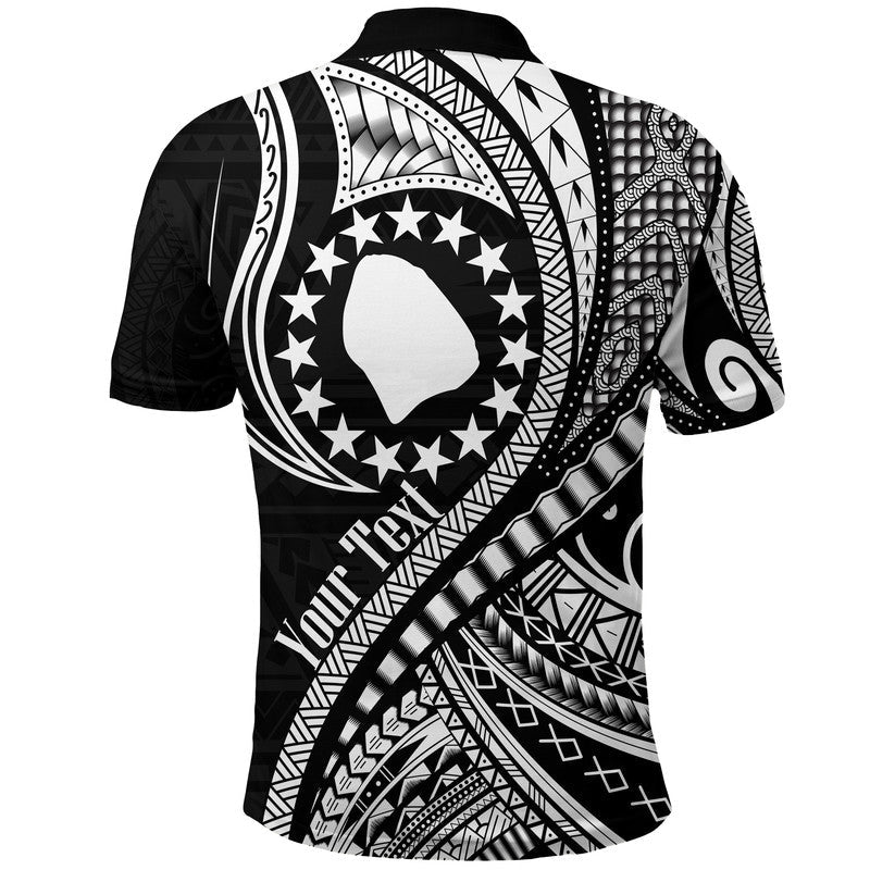Custom Personalised Atiu Cook Islands Polo Shirt Black Polynesian Wave Style