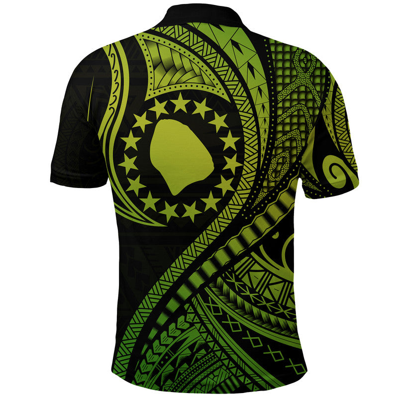 Atiu Cook Islands Polo Shirt Green Polynesian Wave Style