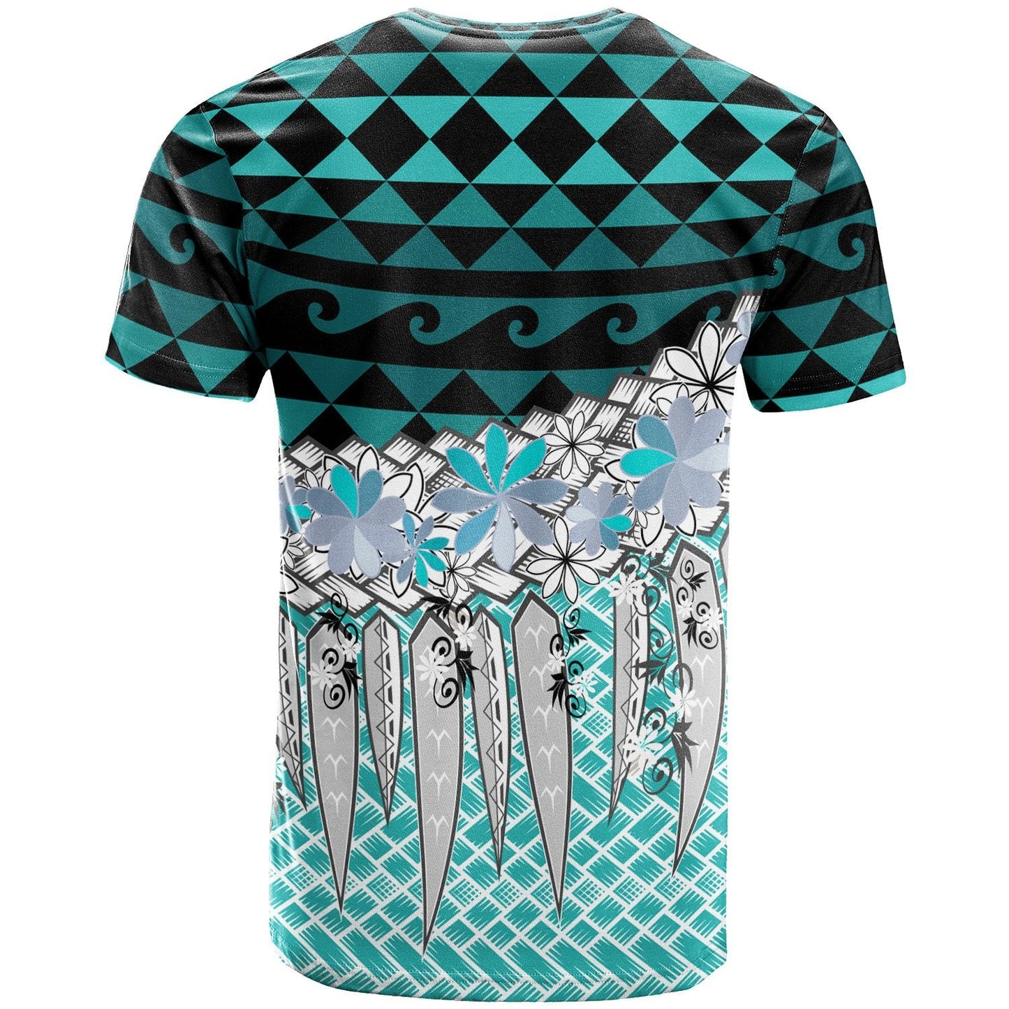 Cook Islands T Shirt Coconut Leaves Weave Pattern Blue