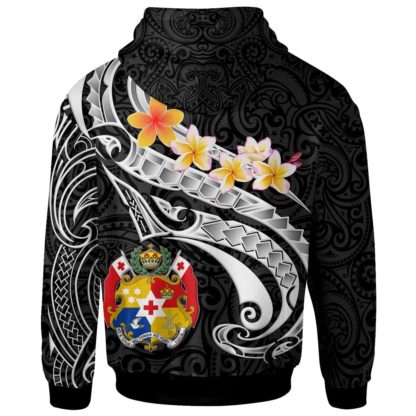 Tonga Hoodie Tonga Seal Polynesian Patterns Plumeria (Black)