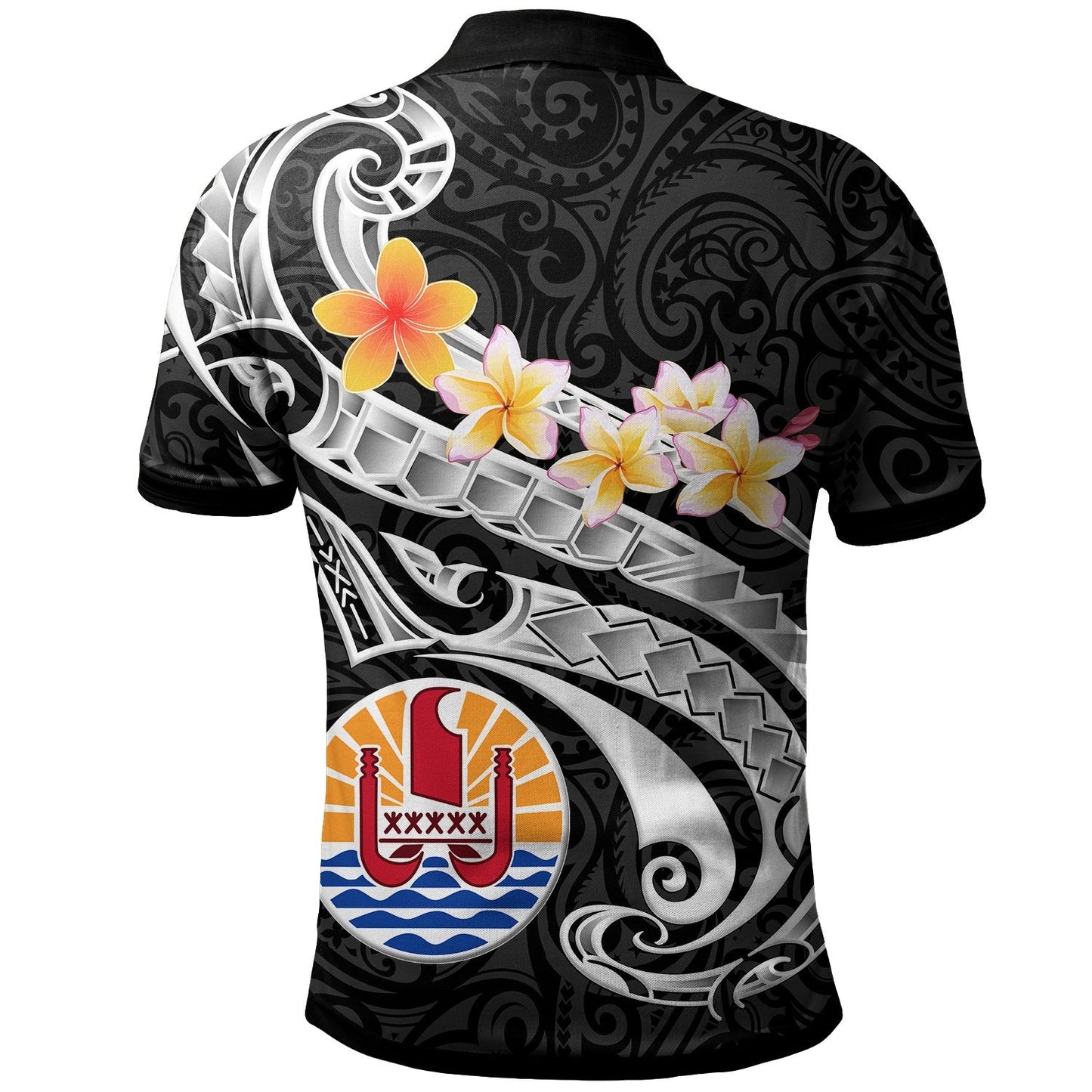 Tahiti Custom Personalised Polo Shirt - Tahiti Seal Polynesian Patterns Plumeria Black