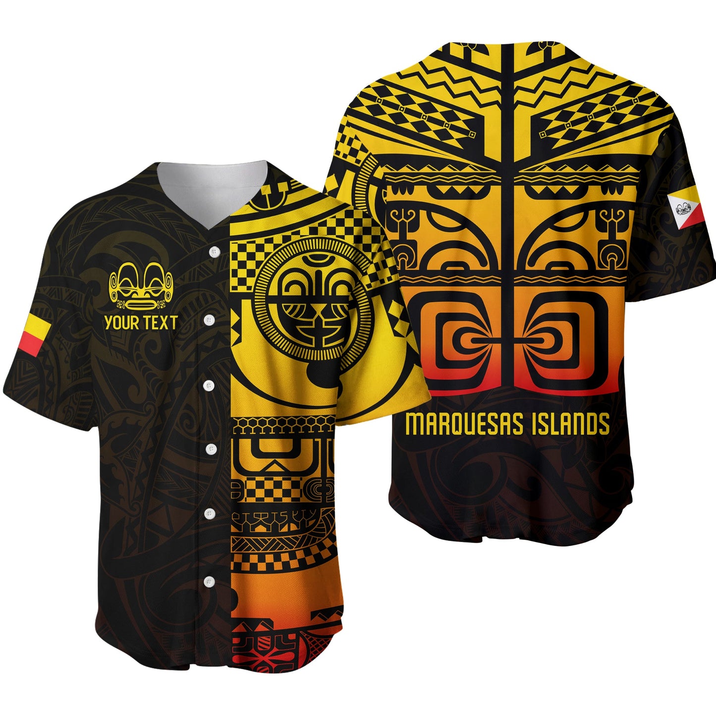 (Custom Personalised) Marquesas Islands Tiki Baseball Jersey Gradient Marquesan Tattoo