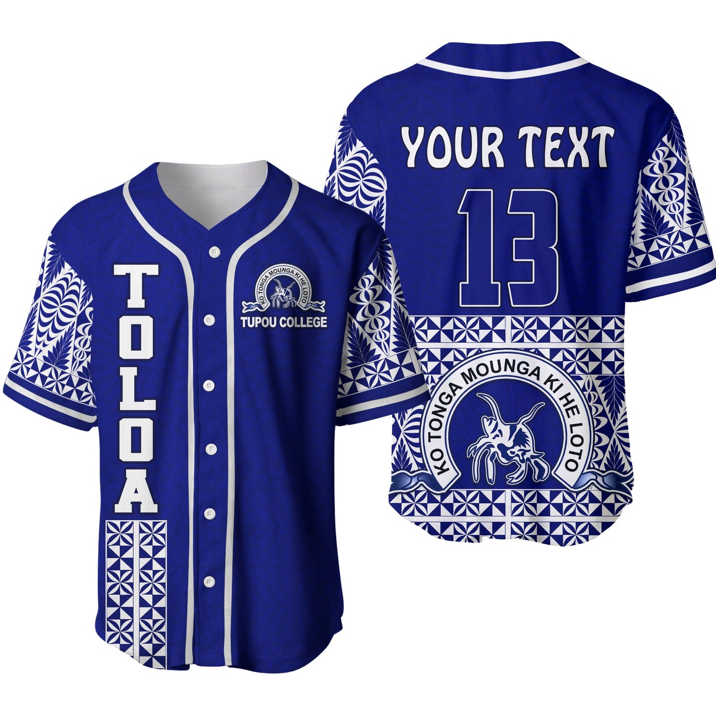 (Custom Personalised) TOLOA Baseball Jersey Tupou College Tonga Pattern