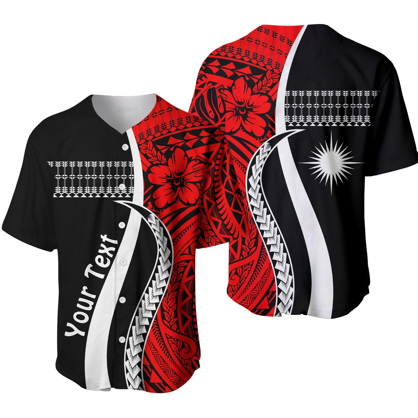 (Custom Personalised) Marshall Islands Baseball Jersey Simple Pattern Version Red