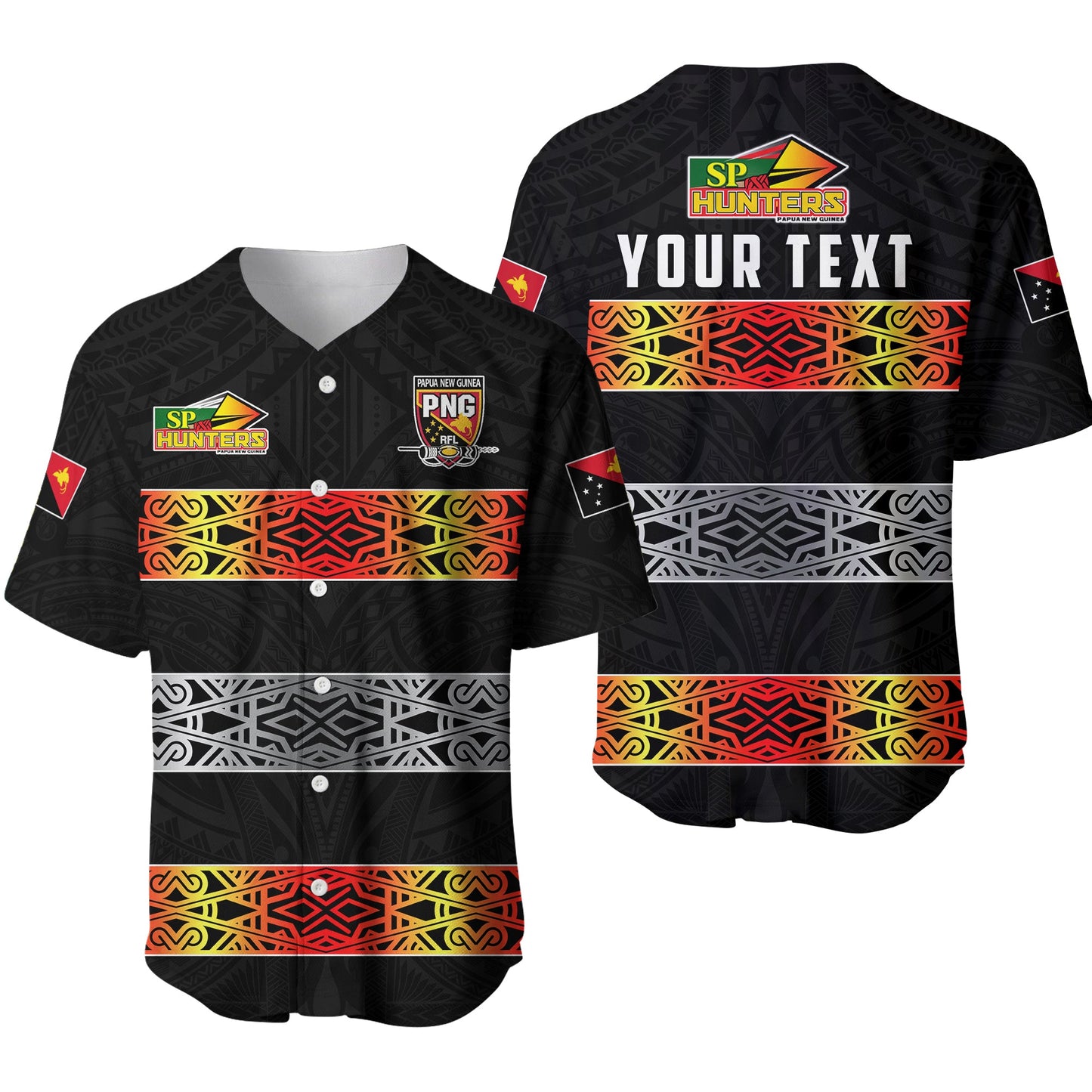 (Custom Personalised) The Hunters PNG Baseball Jersey Papua New Guinea Hunters Rugby