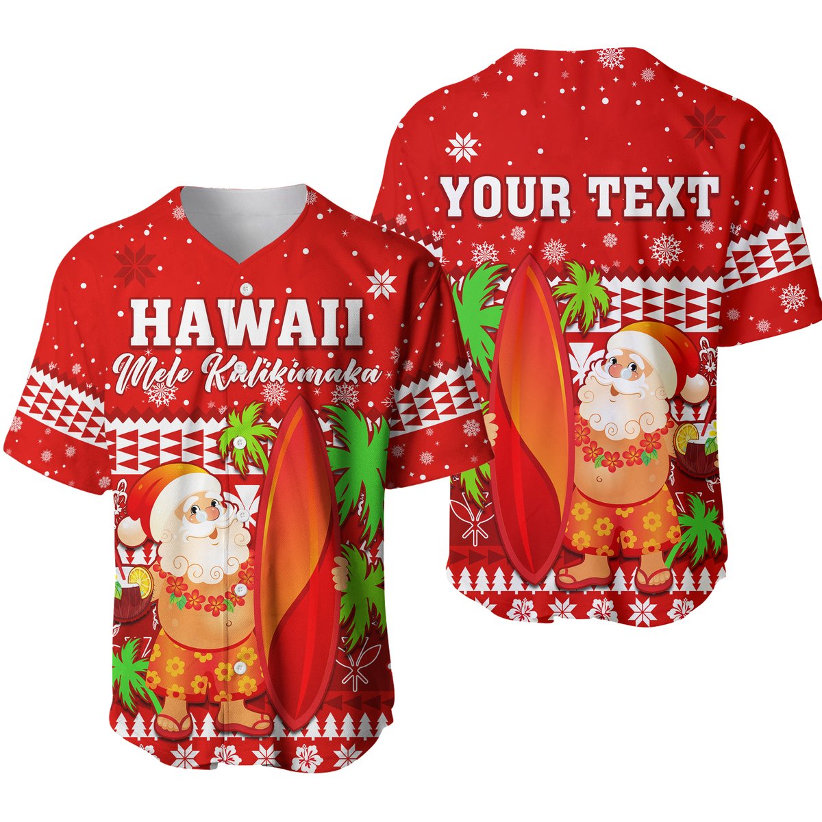 (Custom Personalised) Mele Kalikimaka Baseball Jersey Santa Claus Hawaii Christmas