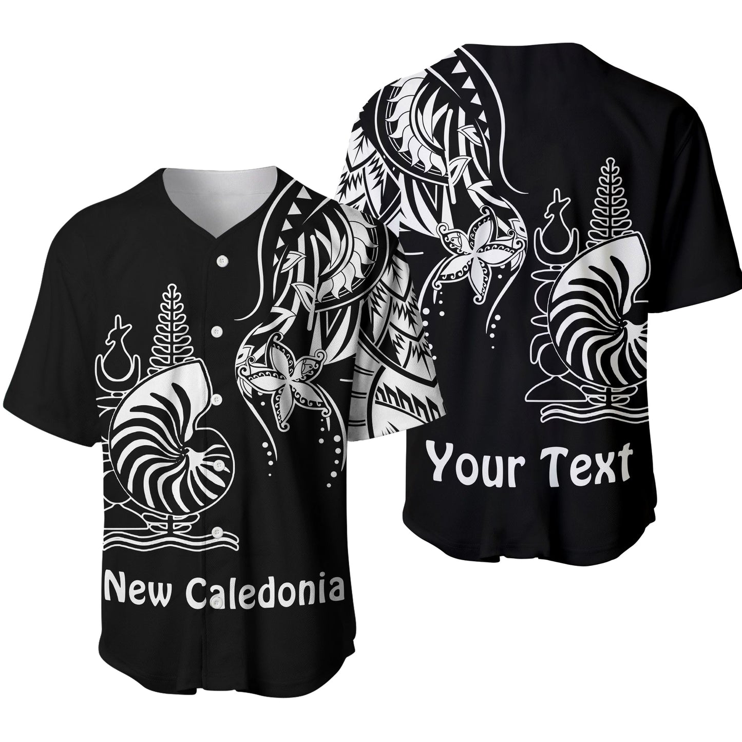 (Custom Personalised) New Caledonia Baseball Jersey Emblem Nautilus Shell Version Black