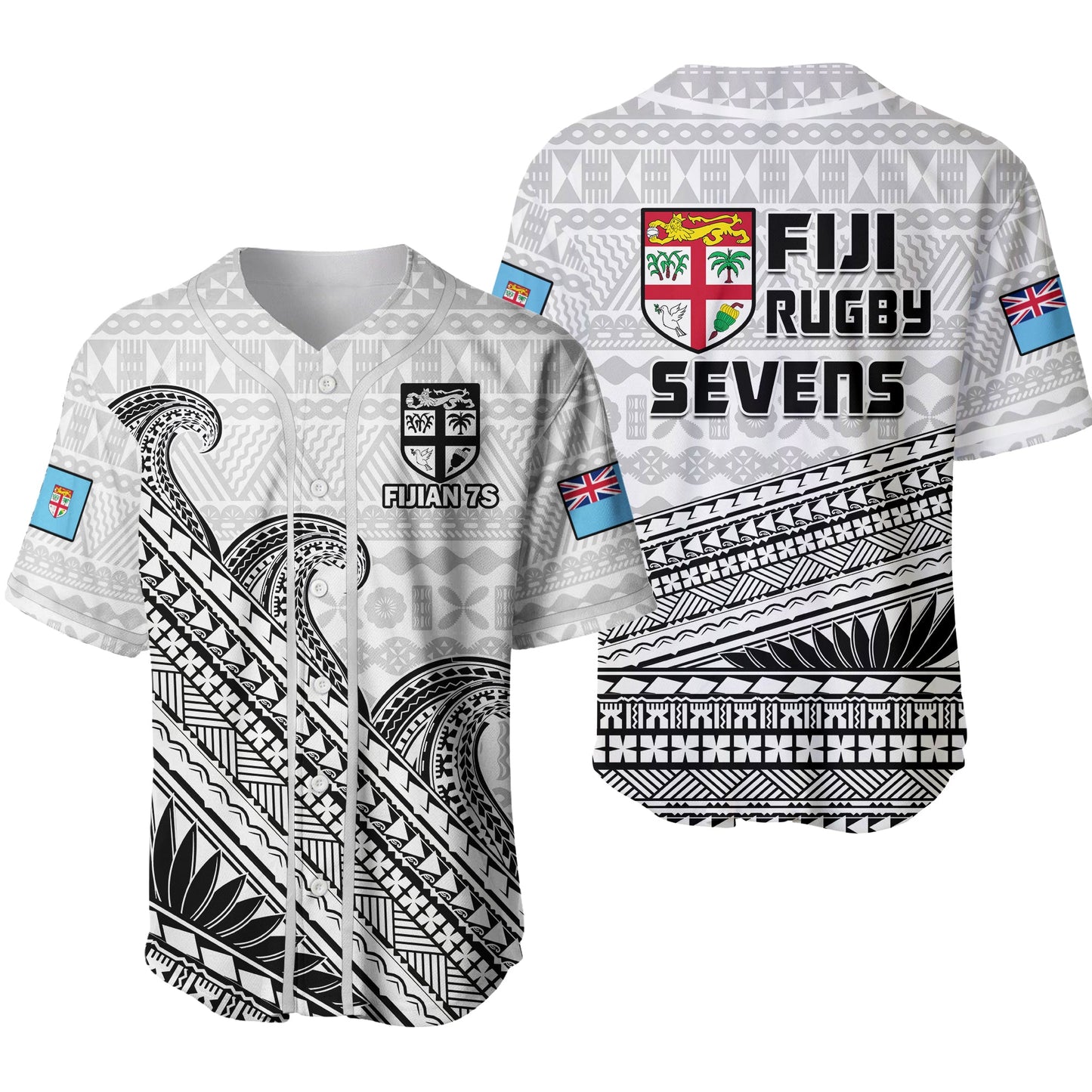 Fiji Sevens Rugby Baseball Jersey Fijian 7s Tapa Polynesian Art Ver.02