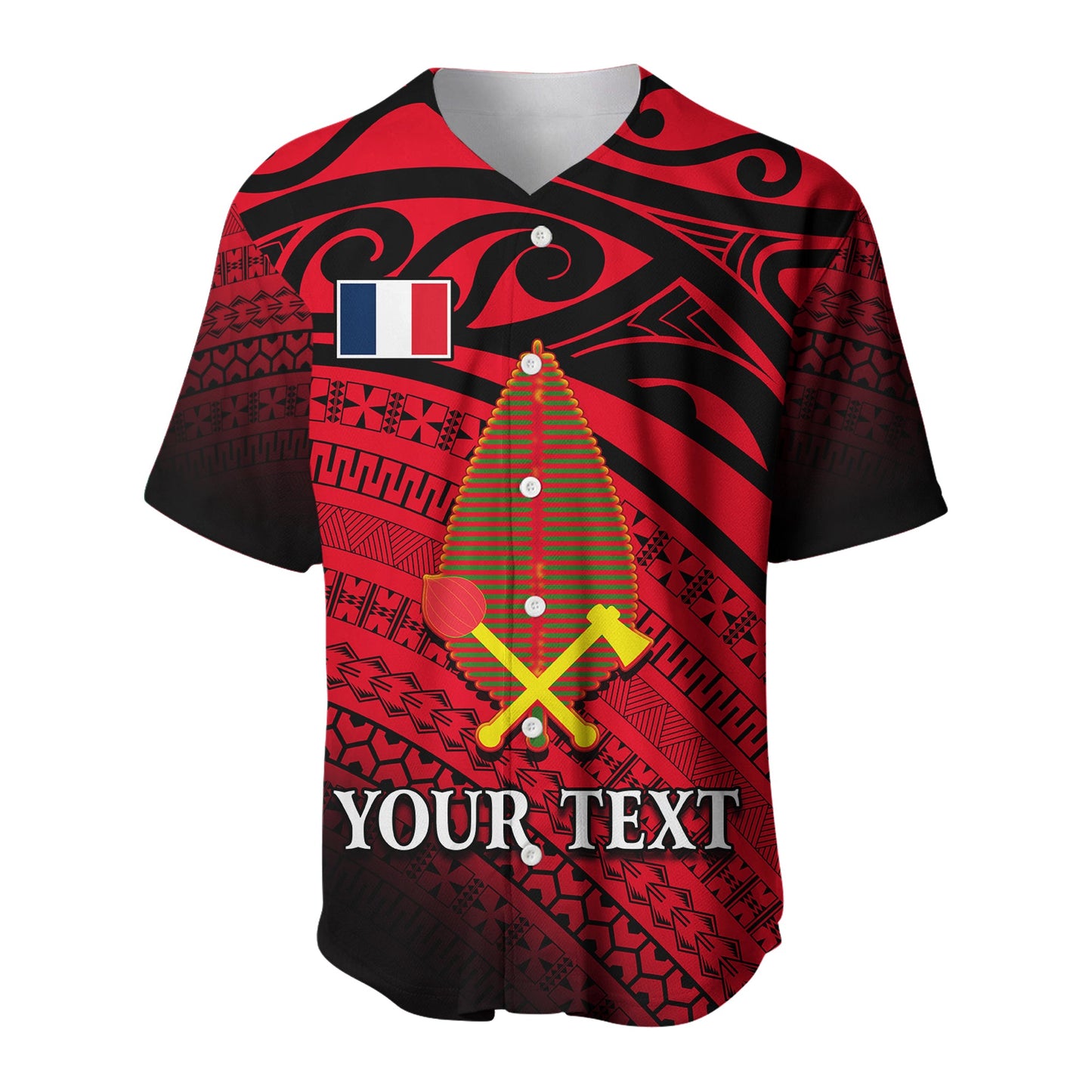 (Custom Personalised) Alo Chiefdom Wallis et Futuna Baseball Jersey Polynesian Pattern and Flag