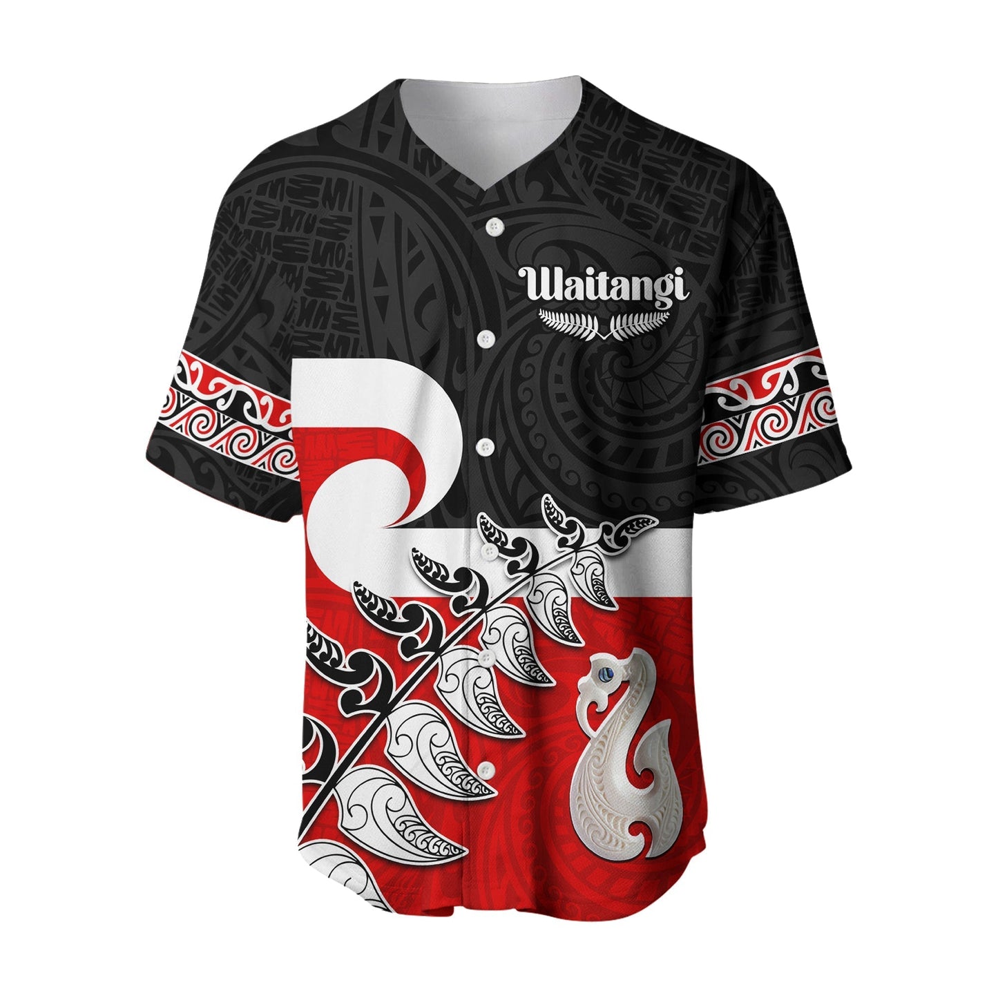 Waitangi Baseball Jersey Aotearoa Maori Pattern Mix Fern and Manaia Koru