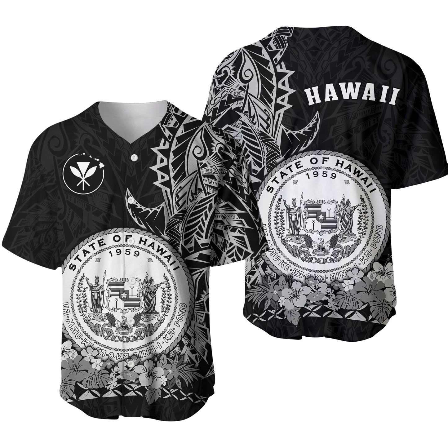 Hawaiian Polynesian Baseball Jersey White Seal of Hawaii