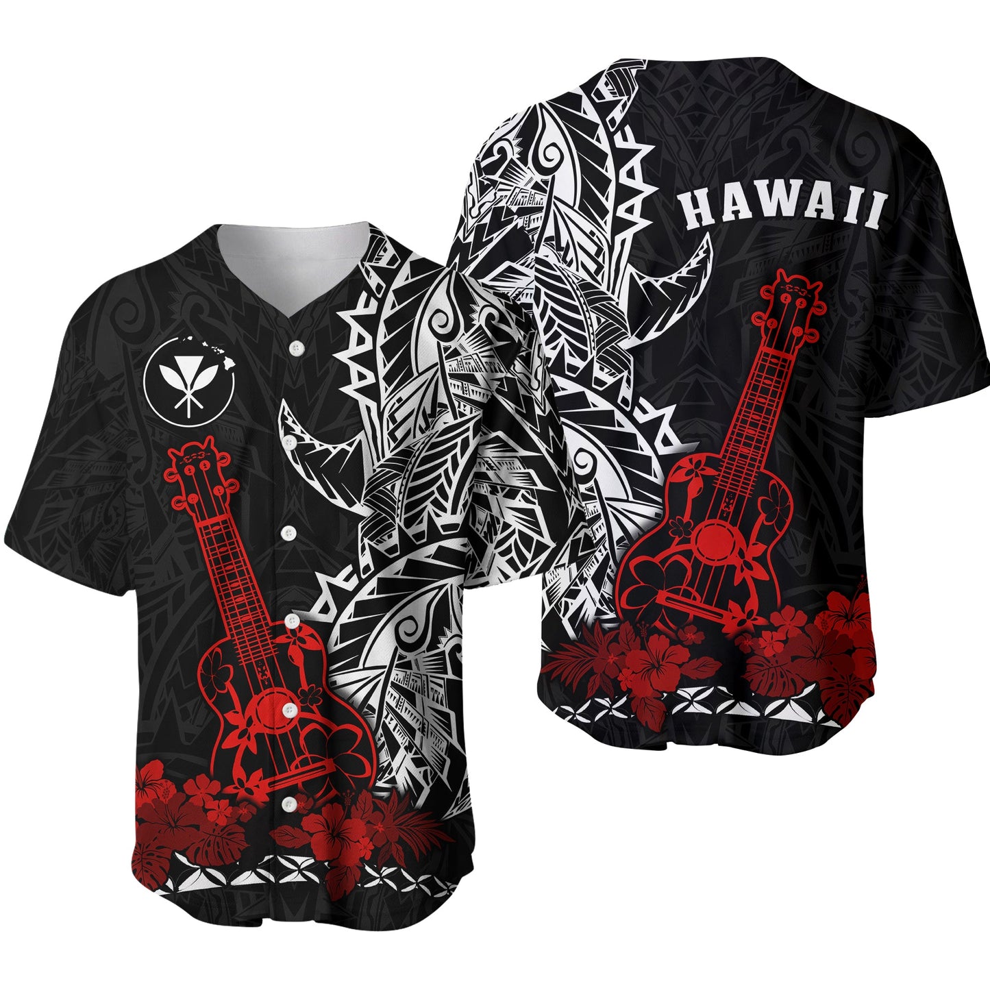 Hawaii Polynesian Baseball Jersey Red Ukulele