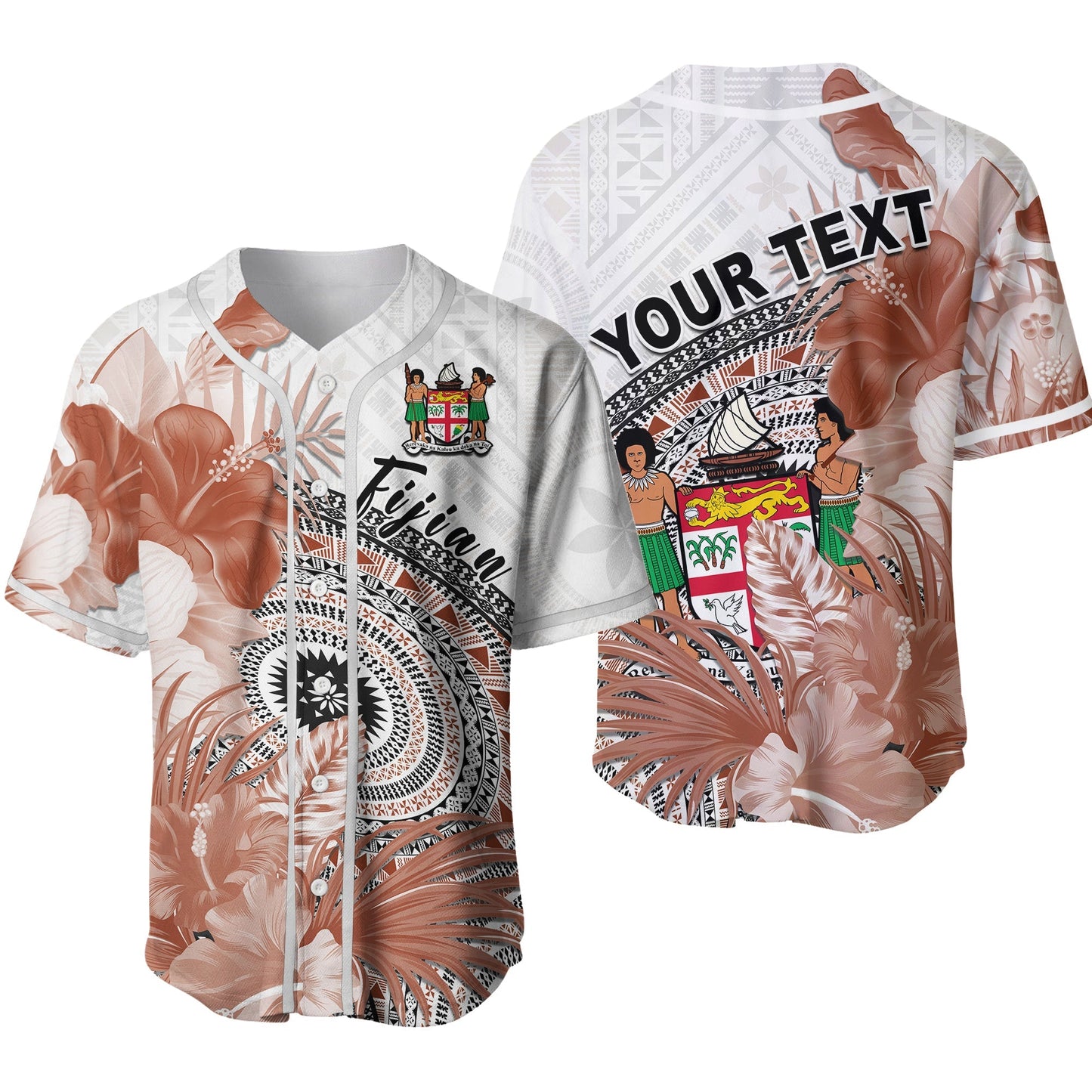 (Custom Personalised) Fiji Tapa Baseball Jersey White Fijian Masi Be Loved Hibiscus Ver.02