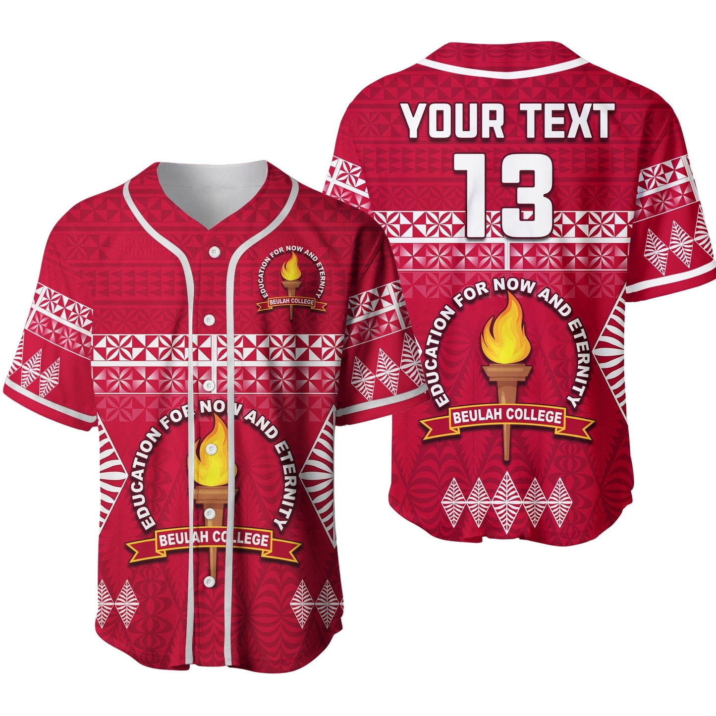 (Custom Text and Number) Beulah College Baseball Jersey Ngatu Pattern Tonga Ver.02