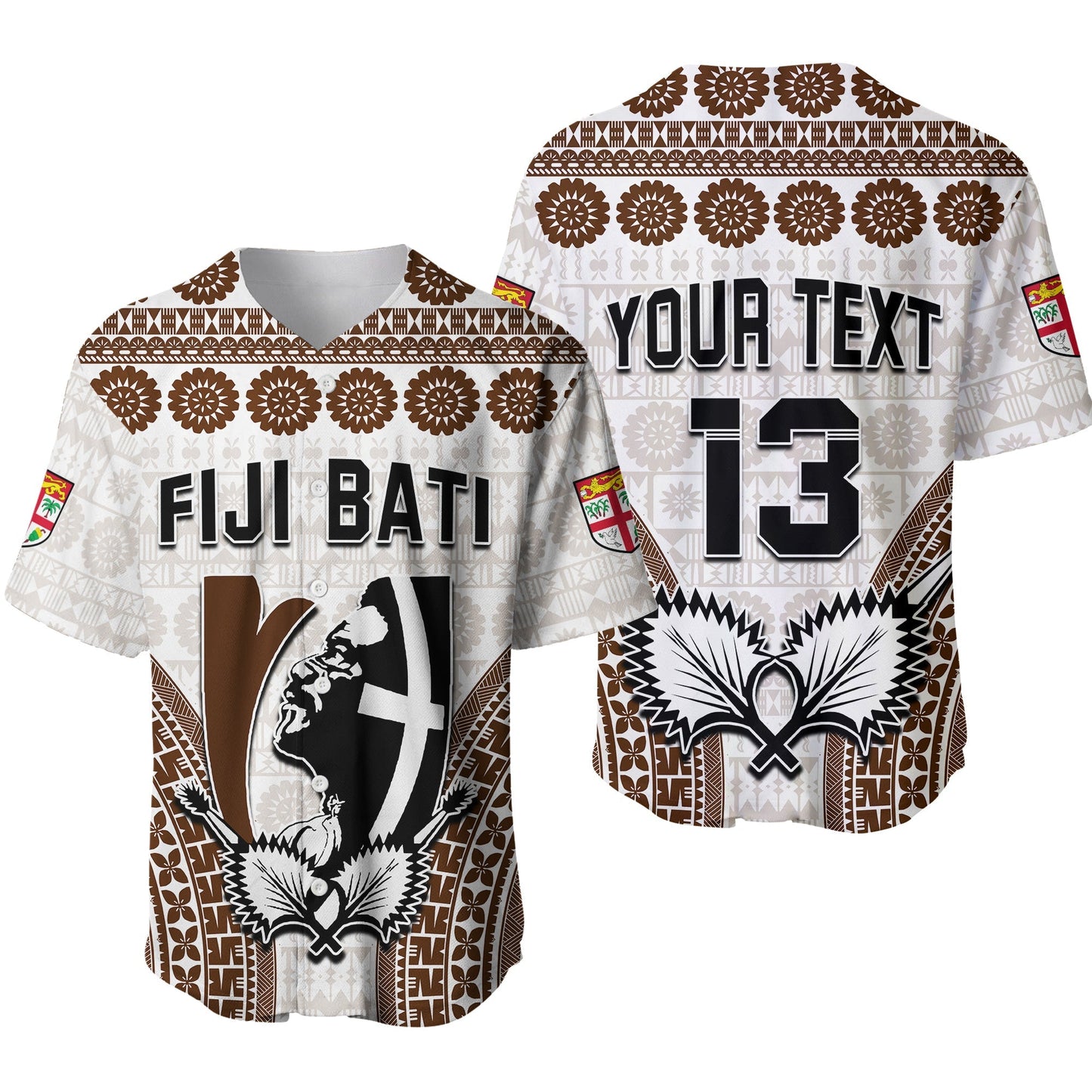 Custom Text and Number Fiji Rugby Bati Baseball Jersey Proud Tapa Pattern