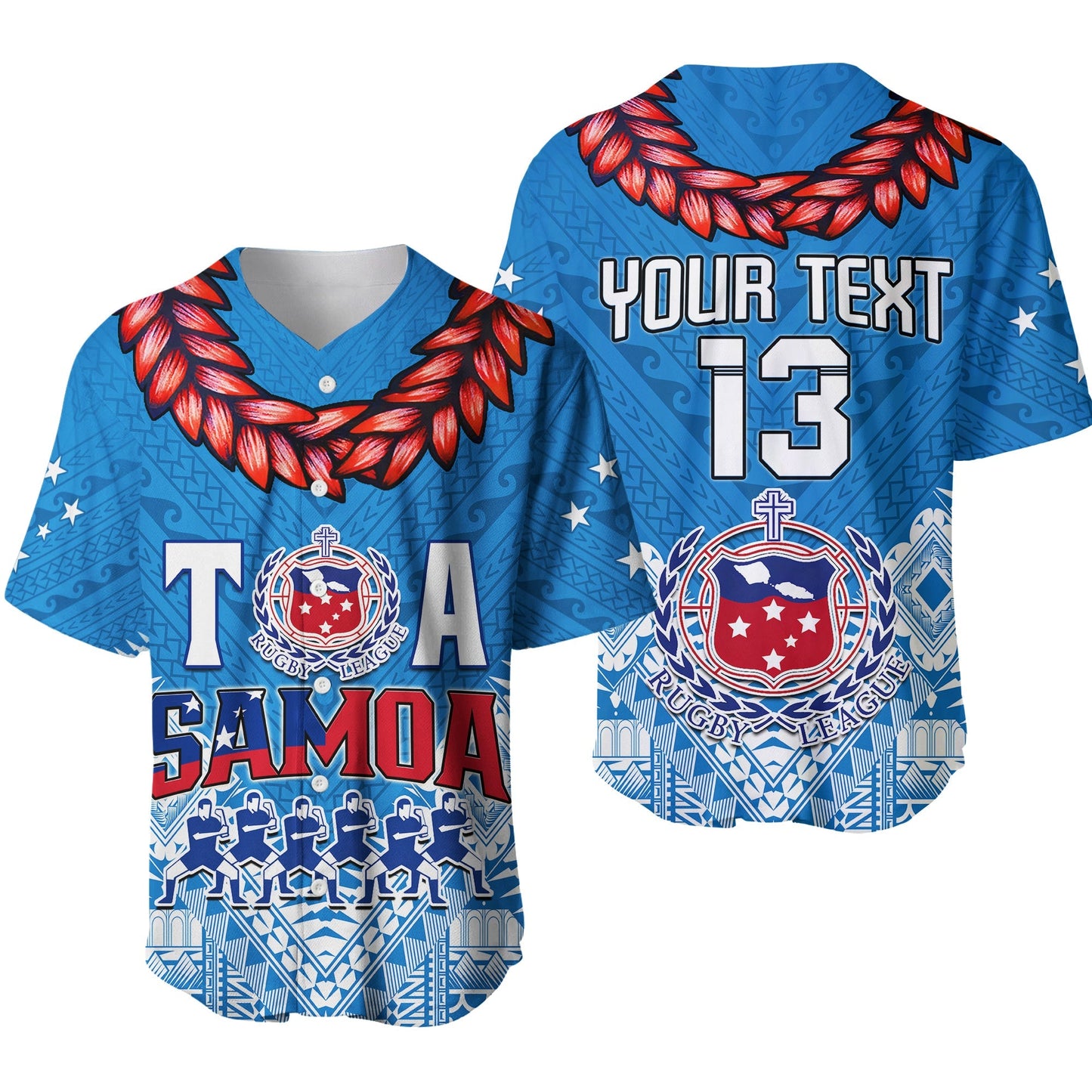 (Custom Personalise Text and Number) Toa Samoa Rugby Baseball Jersey Manu Siva Tau Style Ulafala