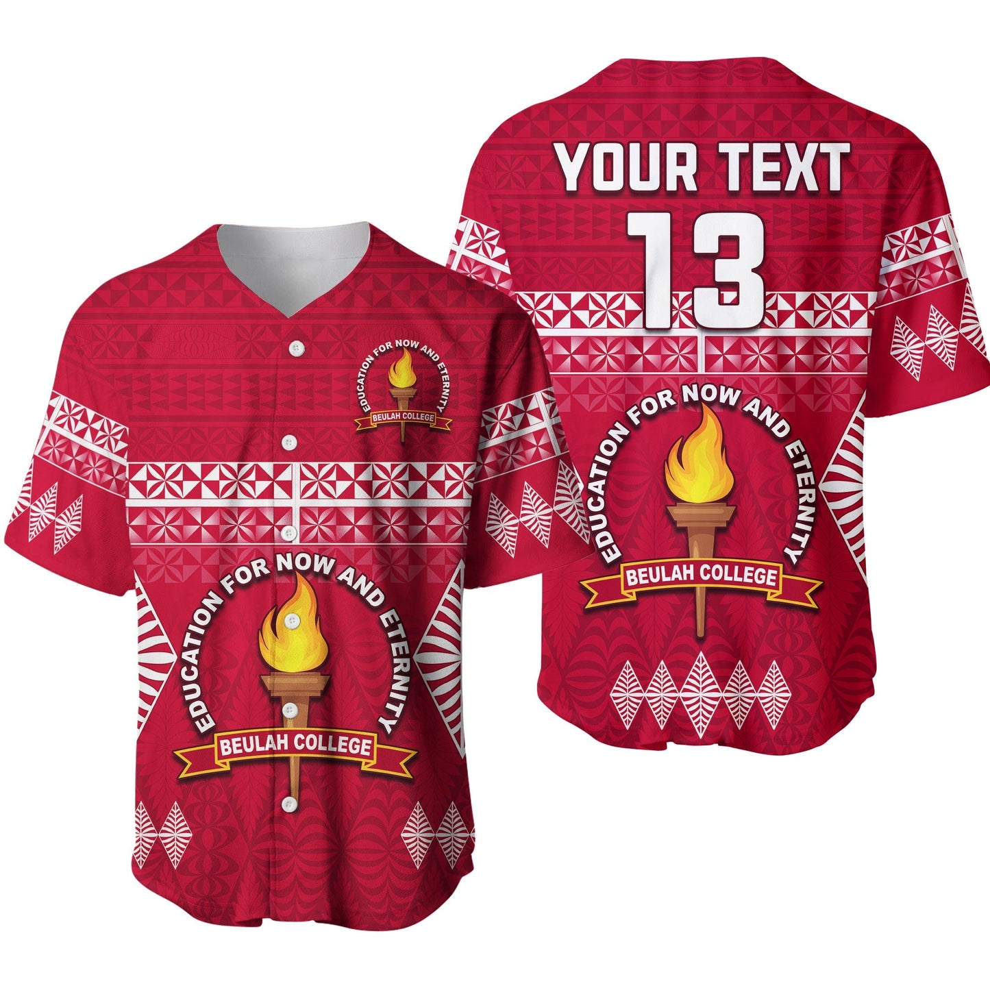 (Custom Text and Number) Beulah College Baseball Jersey Ngatu Pattern Tonga Ver.01