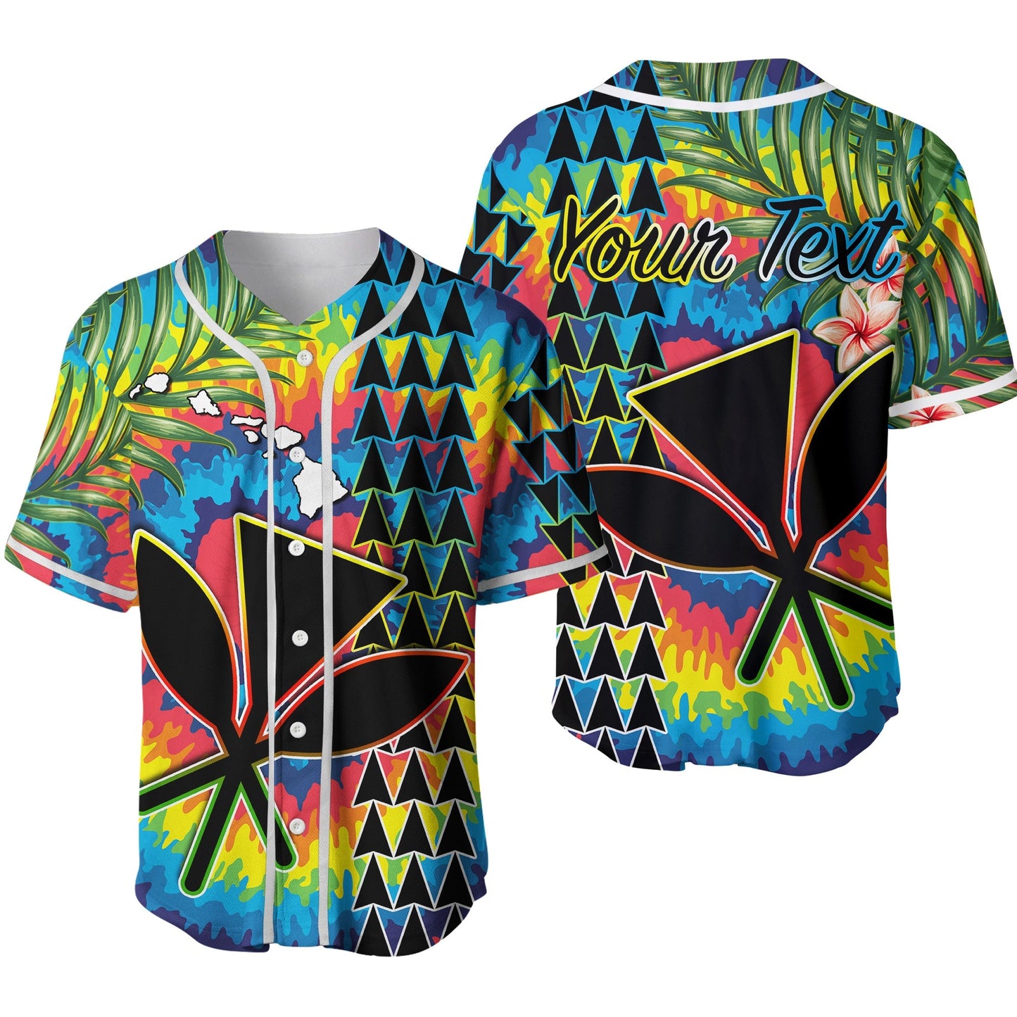 (Custom Personalised) Hawaii Rainbow Tie Dye Baseball Jersey Flowers Polynesian Hawaiian Tribal Ver.02