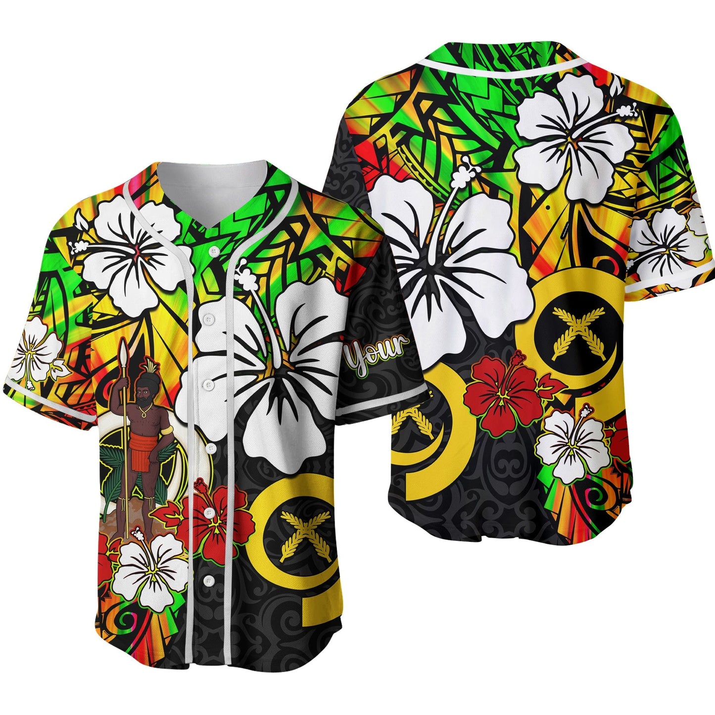 (Custom Personalised) Vanuatu Baseball Jersey Polynesia Tie Dye Hibiscus Flowers Ver.02
