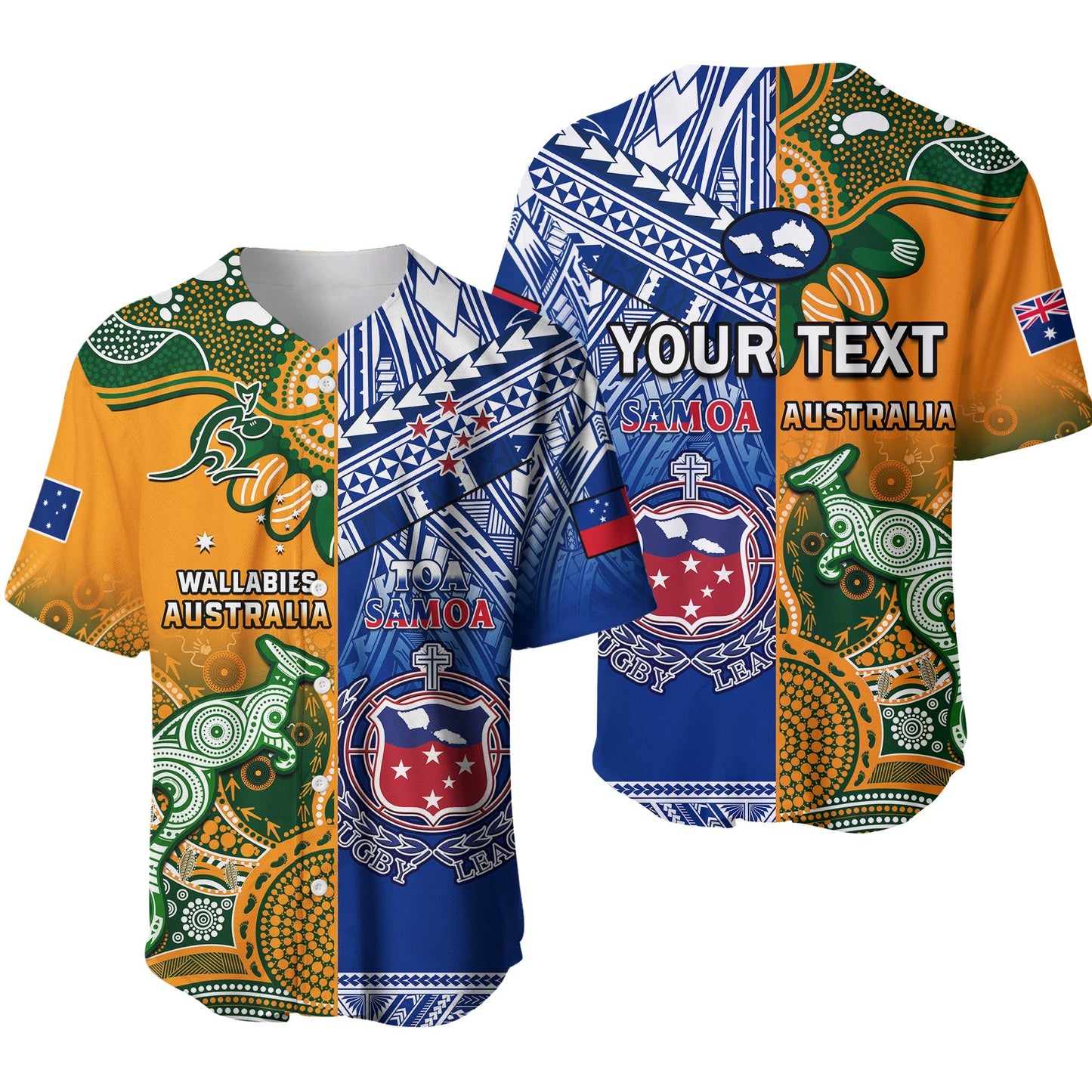 (Custom Personalised) Australia Wallabies And Toa Samoa Rugby Baseball Jersey Aboriginal Mix Polynesian Ver.02