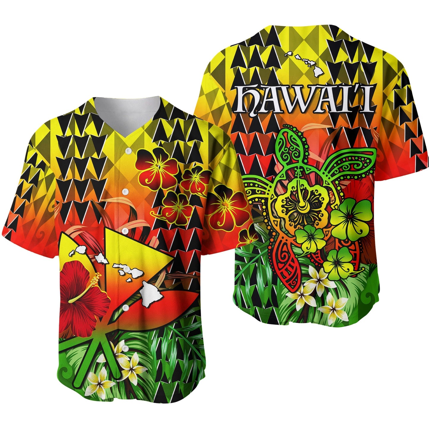 Hawaii Flowers Baseball Jersey Color Tribal Pattern Hawaiian Ver.01
