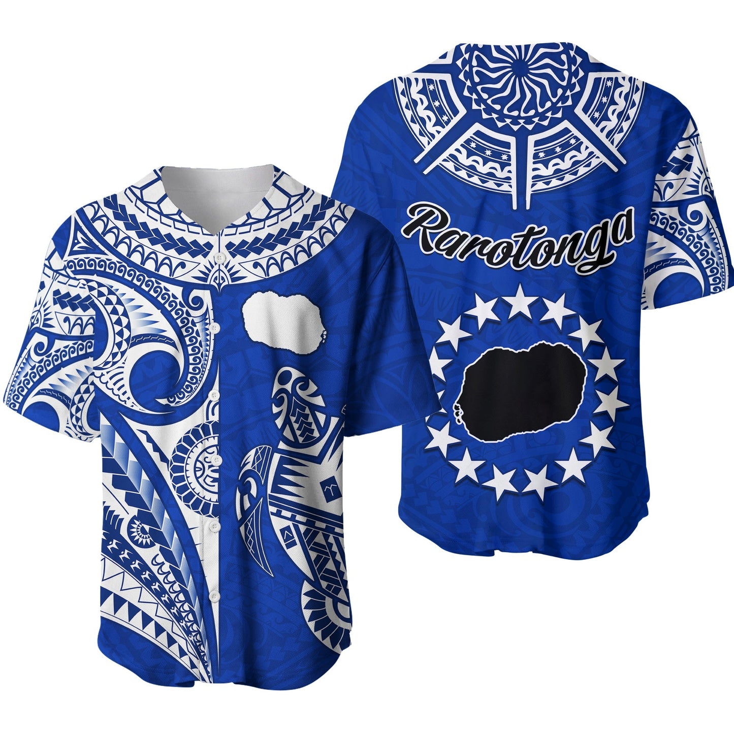 Rarotonga Cook Islands Baseball Jersey Turtle and Map Style Blue