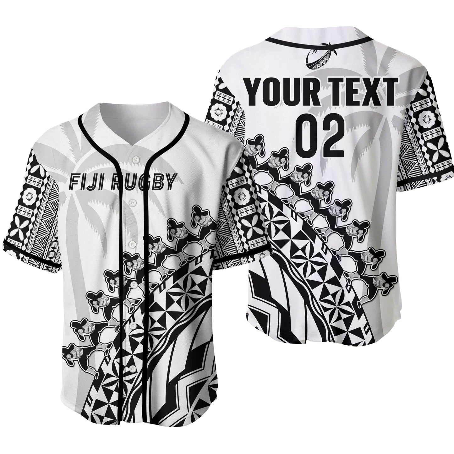 (Custom Text And Number) Fiji Rugby Baseball Jersey Fijian Cibi Dance Tapa Pattern White 02