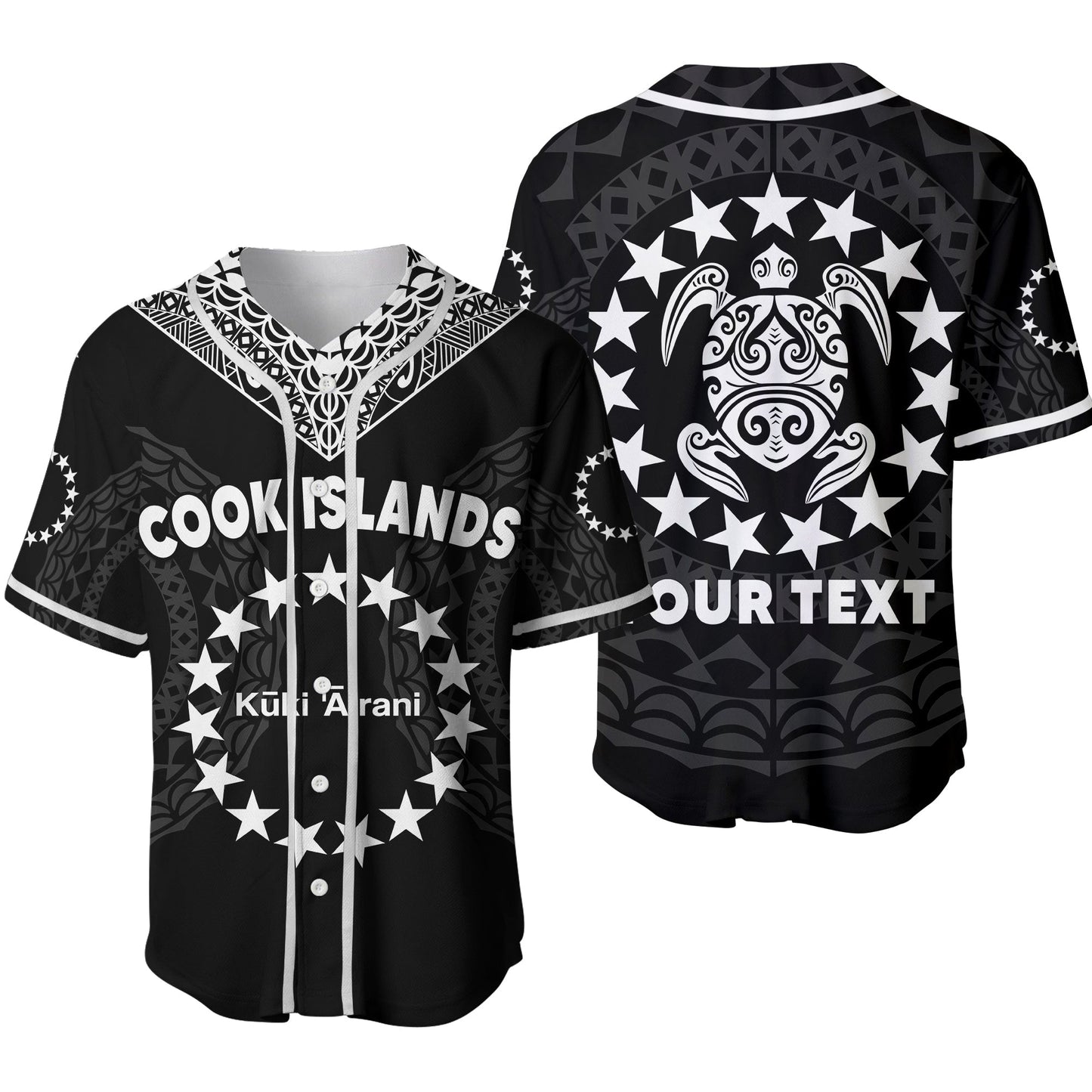 (Custom Personalised) Islands Baseball Jersey Circle Pattern Mix Sea Turtle Black Version 2