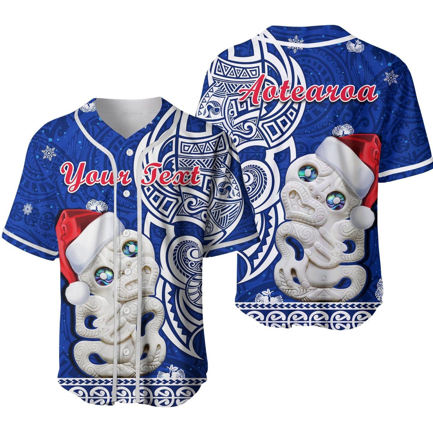 (Custom Personalised) New Zealand Christmas Baseball Jersey Hei Tiki Blue Pohutukawa Meri Kirihimete Ver.02