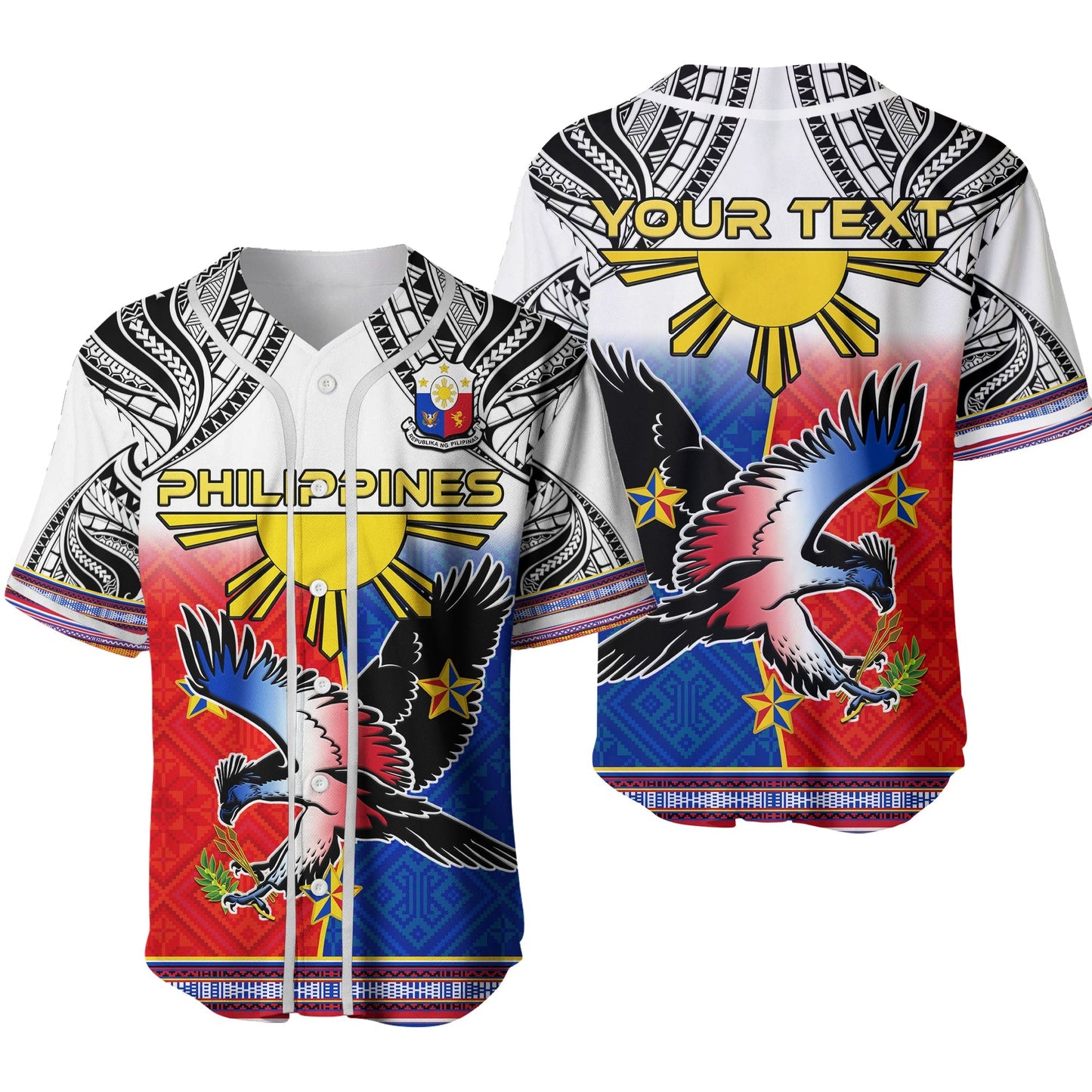 Custom Personalised Philippines Baseball Jersey Polynesian Filipino Pattern With Eagle Ver.02