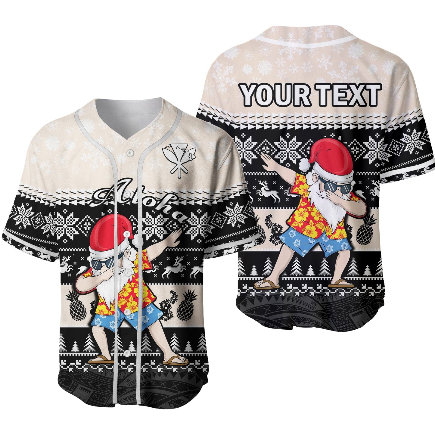 (Custom Personalised) Hawaii Mele Kalikimaka Baseball Jersey Dabbing Santa Black Merry Christmas Ver.02