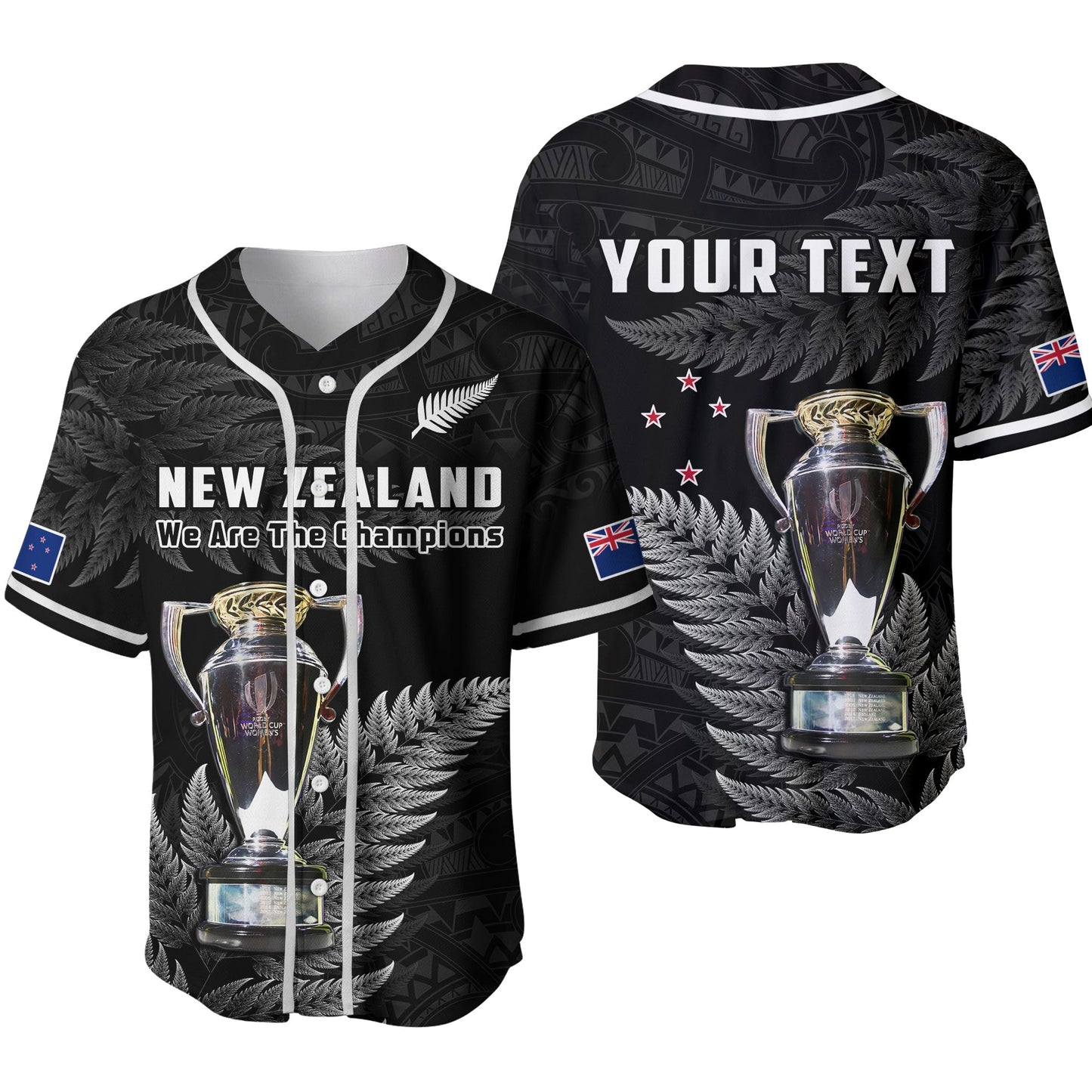 (Custom Personalised) New Zealand 2022 Rugby Baseball Jersey Black Fern Proud Champions RWC Ver.02