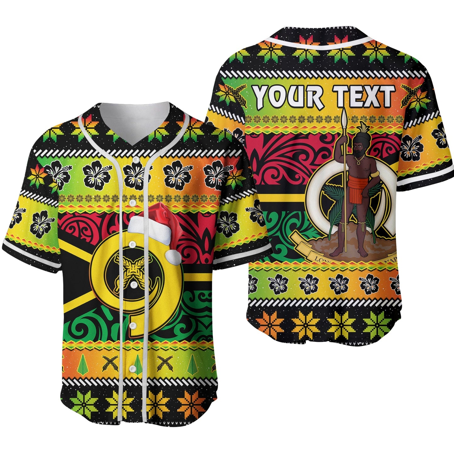(Custom Personalised) Vanuatu Christmas Baseball Jersey Pig Tusk Polynesian Joyeux Noel Flag Art Ver.02