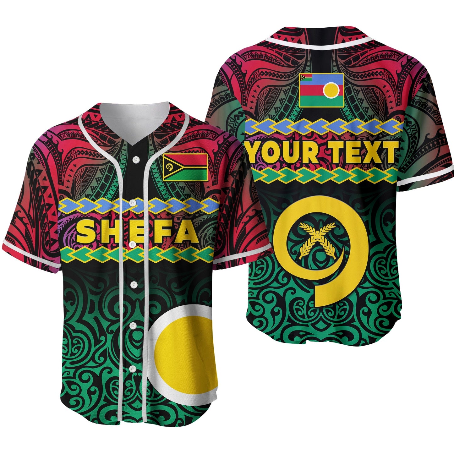 (Custom Personalised) Shefa Province Baseball Jersey Vanuatu Pig Tusk Polynesian Flag Style Ver.02