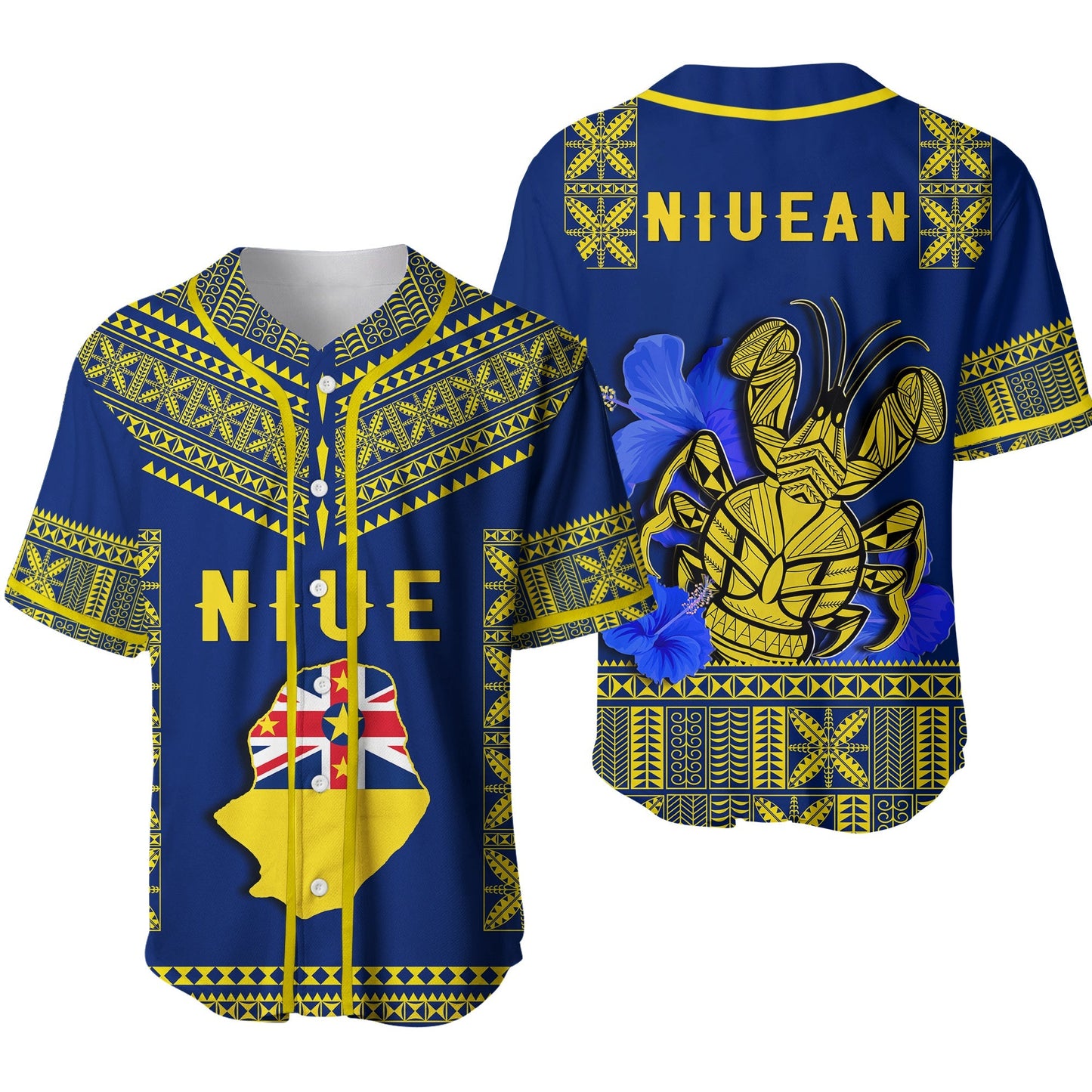 Niue Baseball Jersey Happy Constitution Day Niuean Hiapo Crab With Map Ver.02
