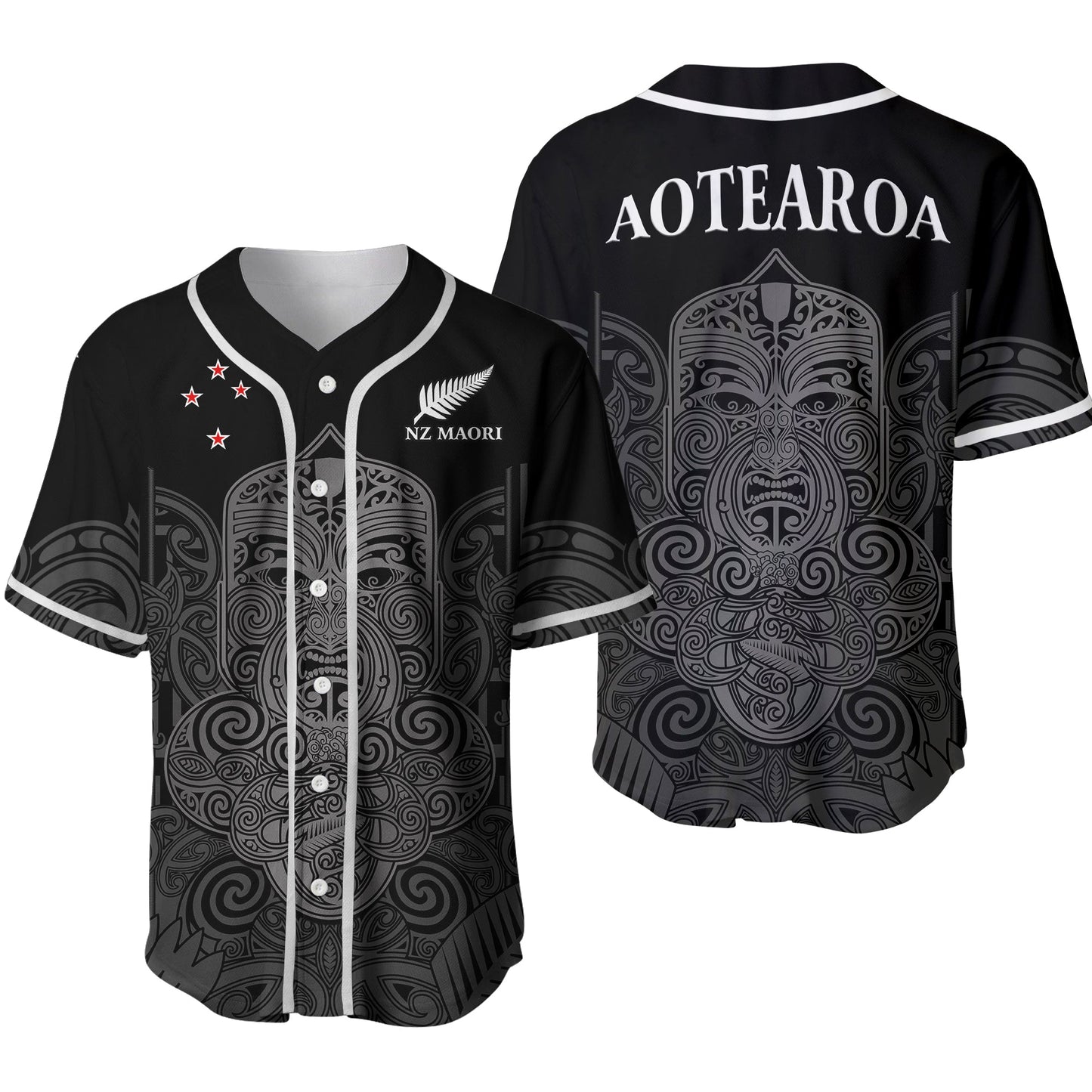 New Zealand Tiki Rugby Baseball Jersey NZ Maori Koru Pattern Ver.02