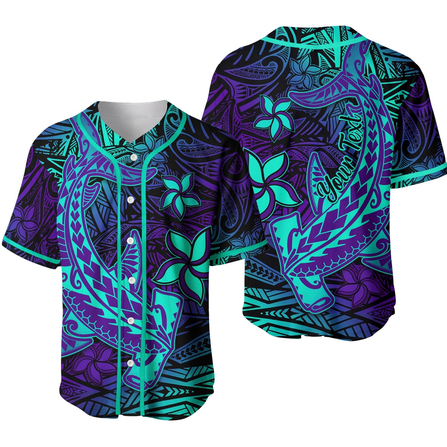 (Custom Personalised) Polynesian Baseball Jersey Purple Paradise Hawaiian Tribal Hammerhead Shark Ver.02